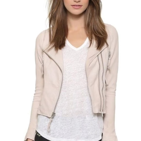 JOIE VIVIANETTE Soft Sand Leather Moto Asymmetrical Zip Jacket Coat S - Picture 3 of 16